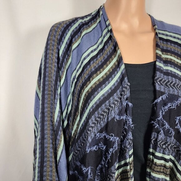 BCBG MaxAzaria Multi Media Blue Patterned Boho Fringed Shawl/Poncho Size OS - Picture 2 of 10